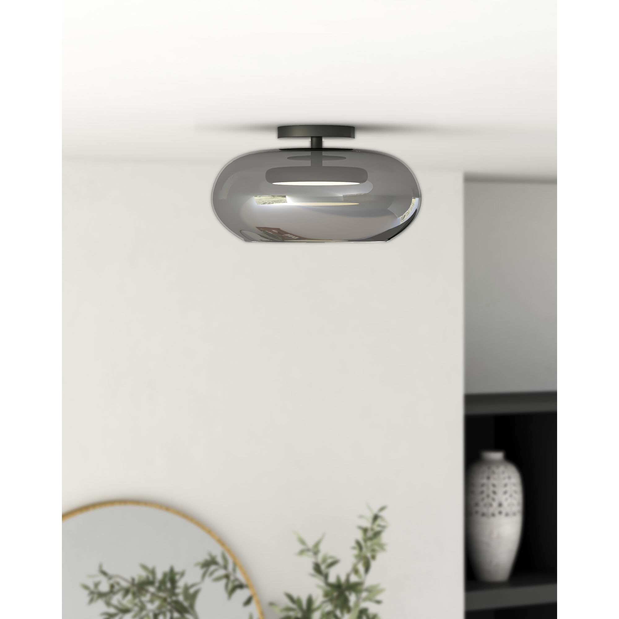 Trinity LED 14.25 inch Black/Smoked Semi-Flush Mount Ceiling Light in Smoked Glass