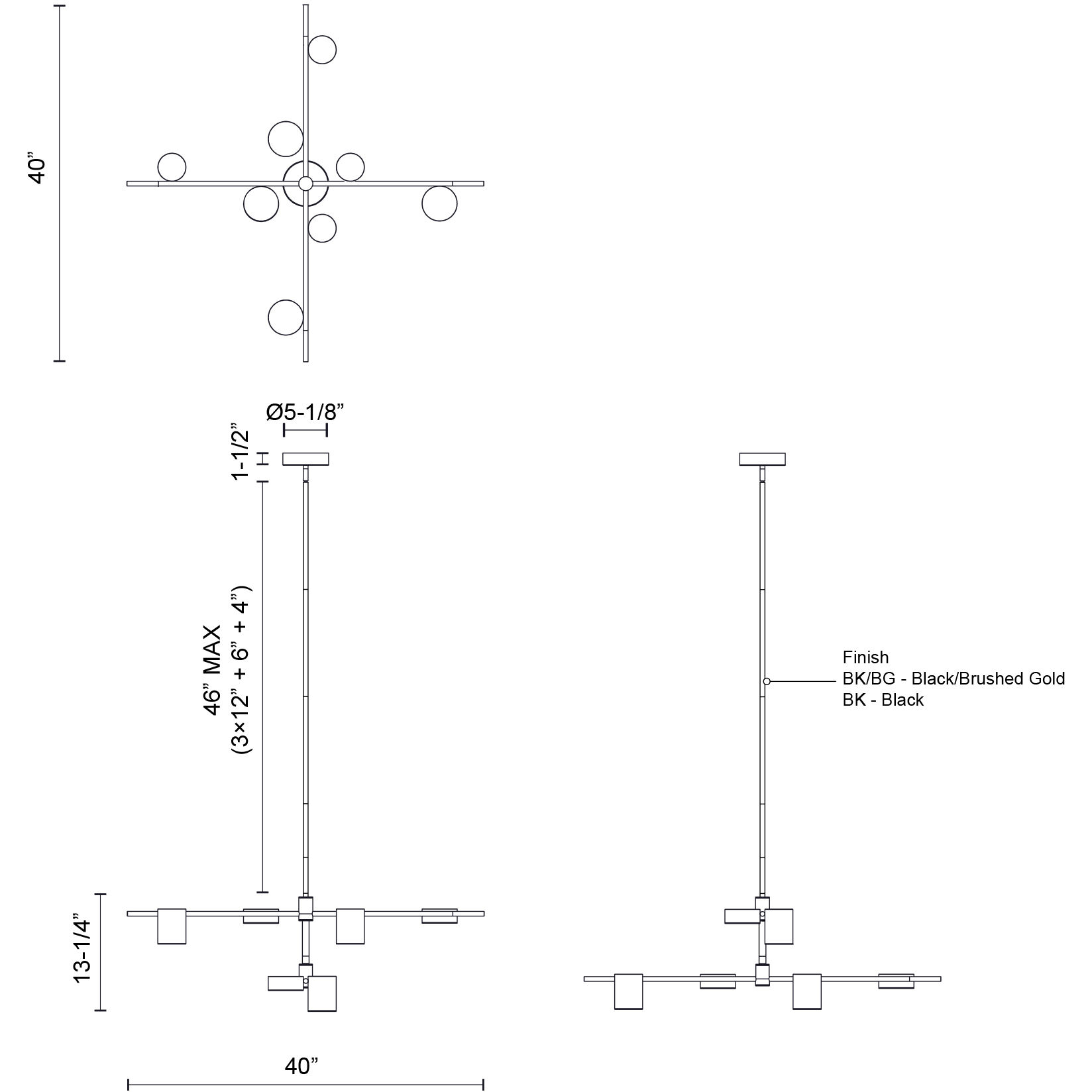 Jayden LED 40 inch Black/Brushed Gold Chandelier Ceiling Light in Black and Brushed Gold