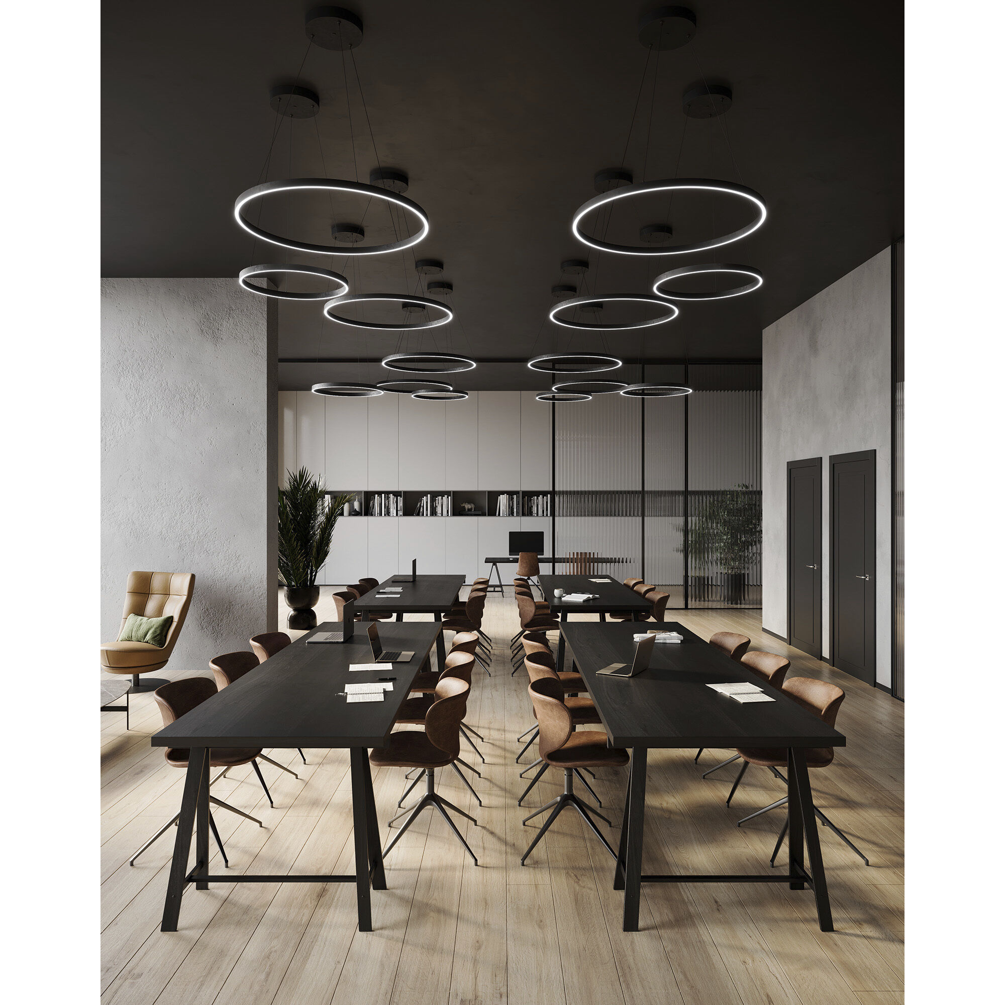 Cerchio LED 35.38 inch Black Pendant Ceiling Light
