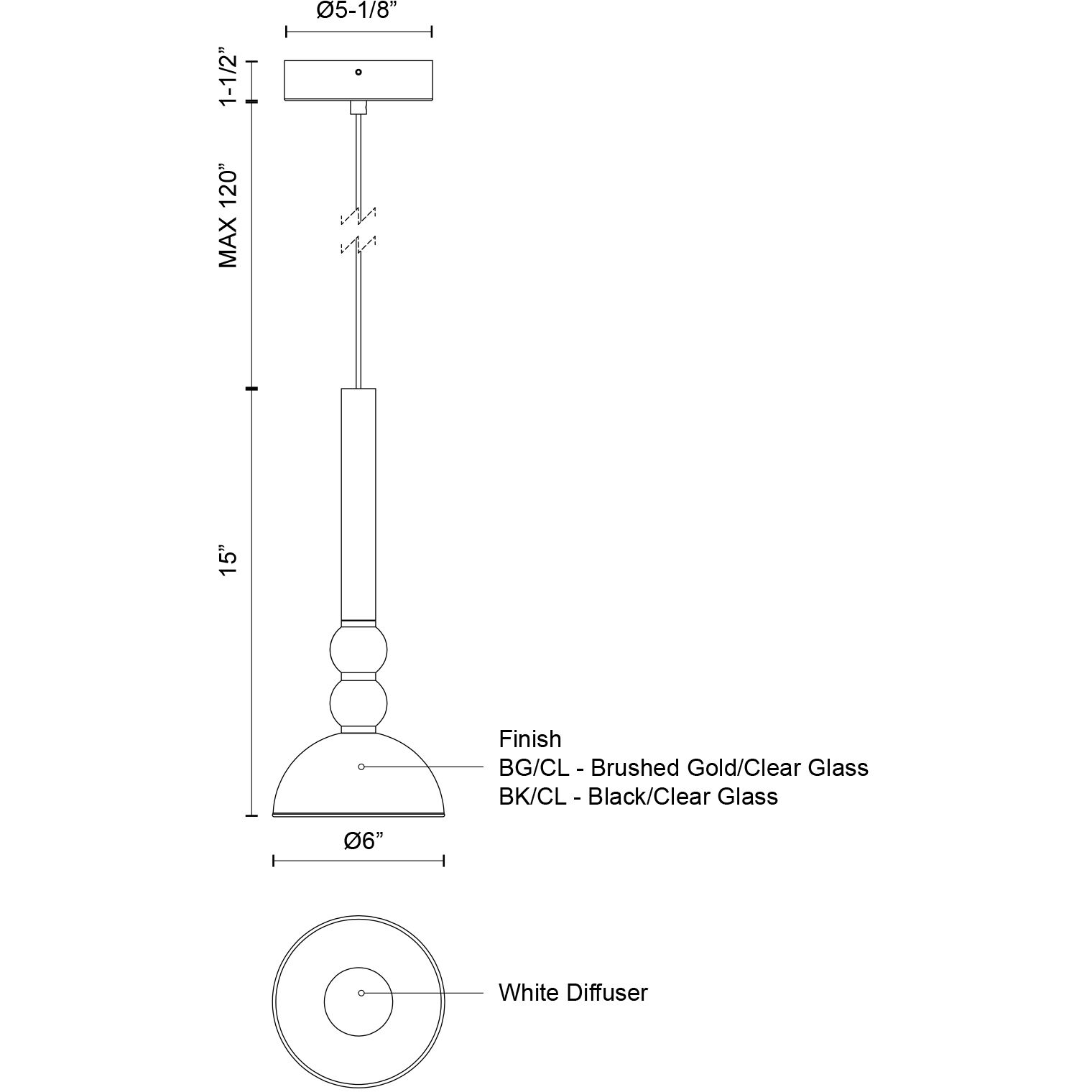 Rise LED 6 inch Black Pendant Ceiling Light in Black and Clear