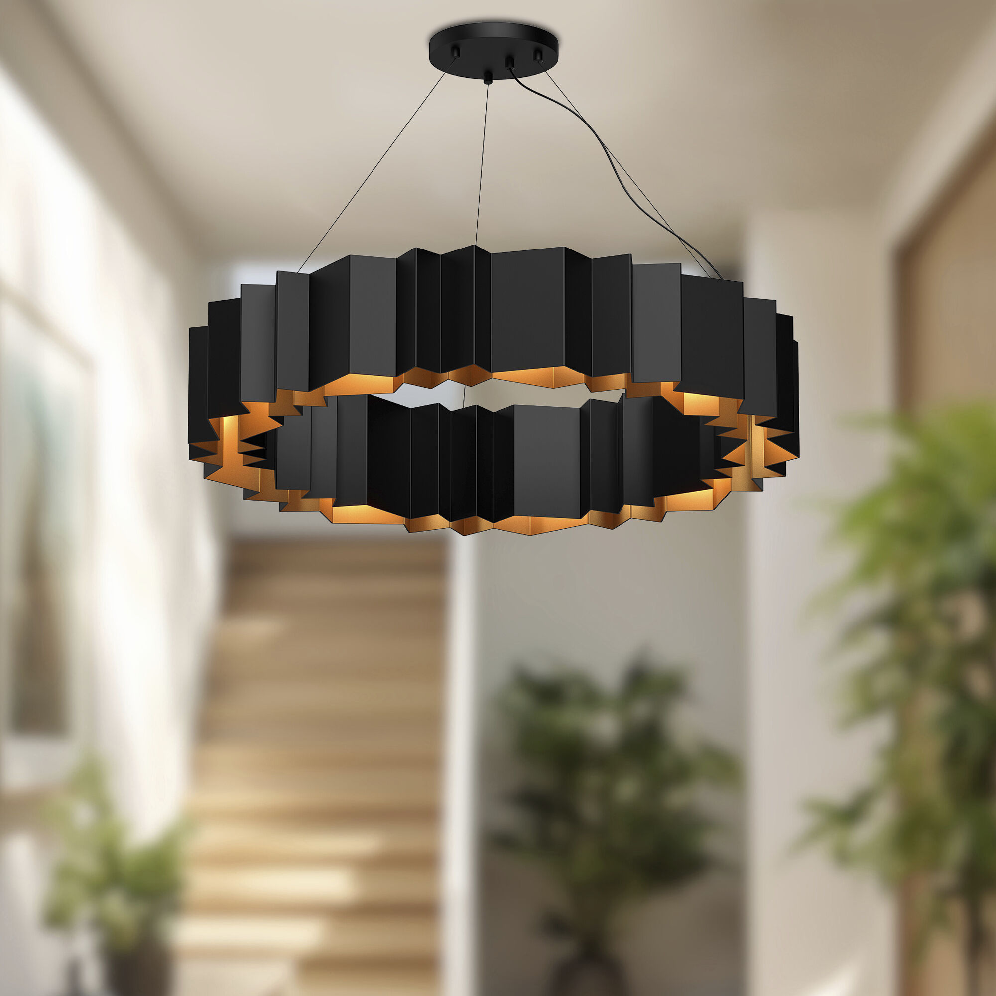 Akira 12 Light 40 inch Black/Gold Chandelier Ceiling Light