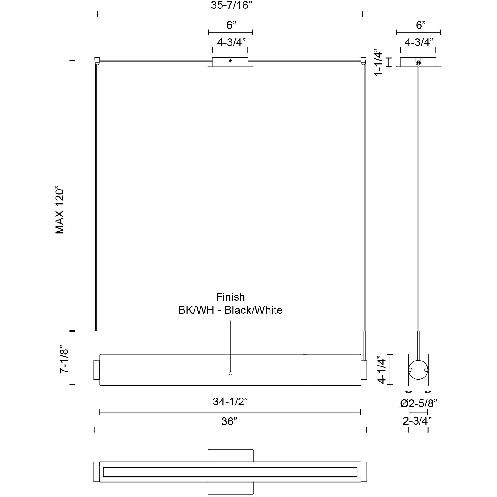 Phoenix LED 36 inch Black/White Linear Pendant Ceiling Light