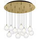 Bolla LED 25.25 inch Brushed Gold Multi Pendant Ceiling Light in Clear Glass + Interior Opal Glass