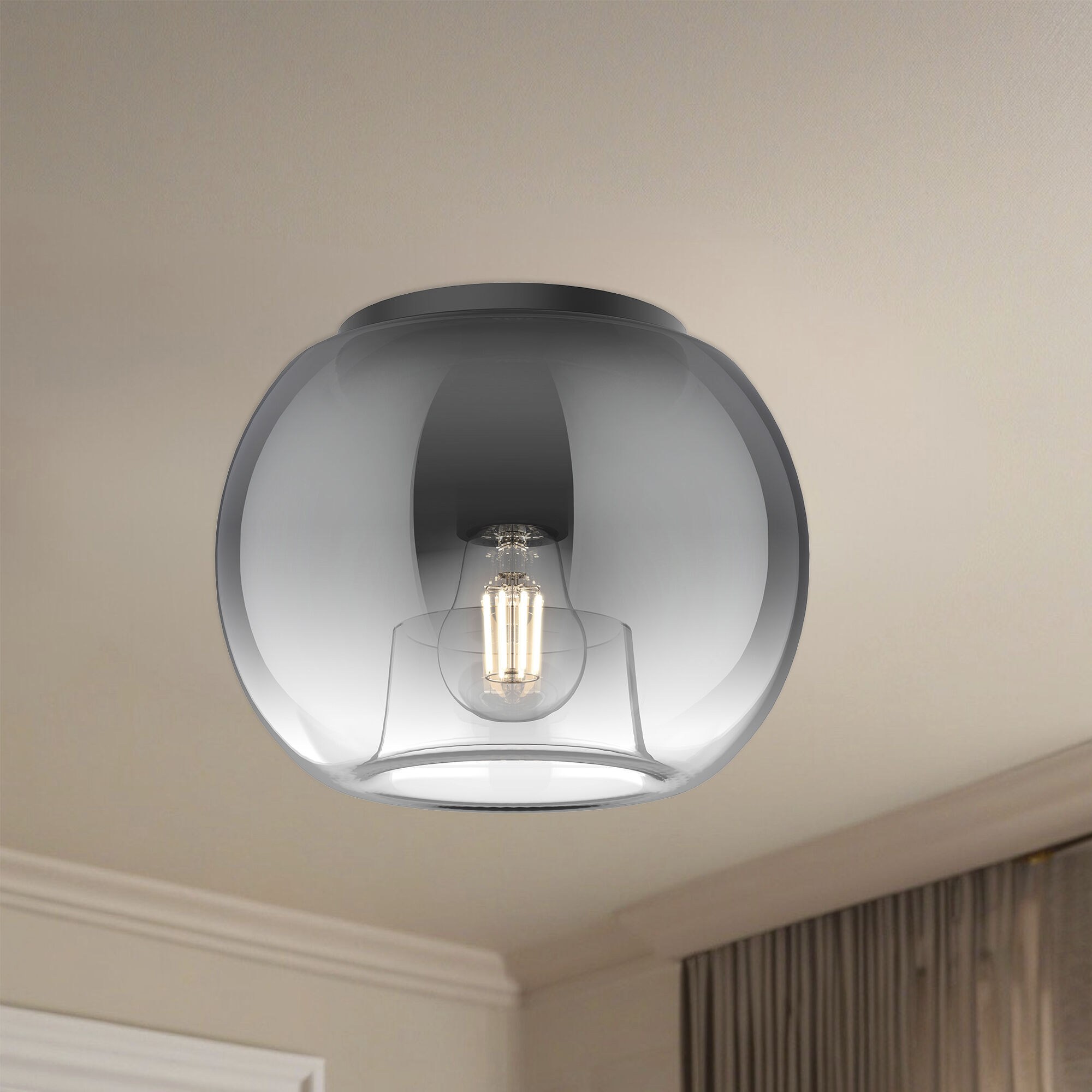Samar 1 Light 7.5 inch Black/Smoked Flush Mount Ceiling Light in Transition Smoked Glass