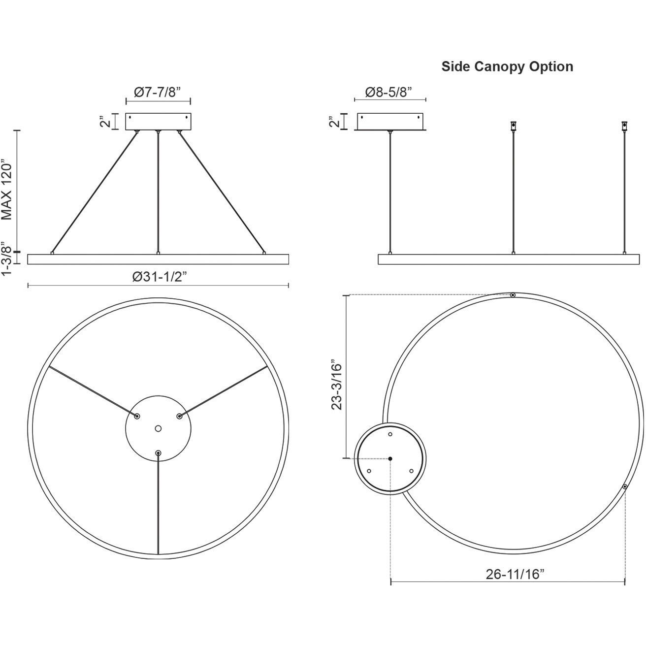 Cerchio LED 31.5 inch Black Pendant Ceiling Light