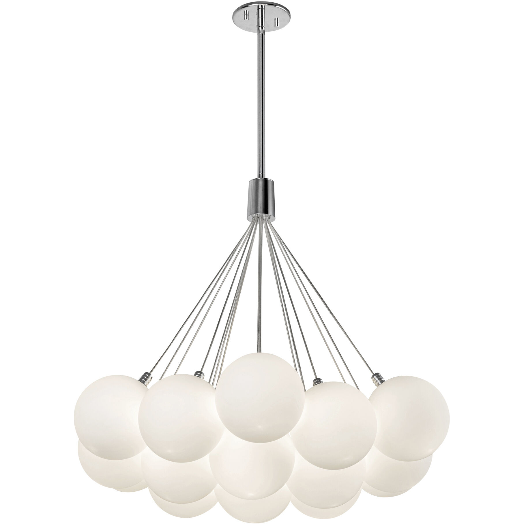 Bolla LED 28 inch Opal Glass Chandelier Ceiling Light in Steel, Clear Glass and Interior Opal Glass