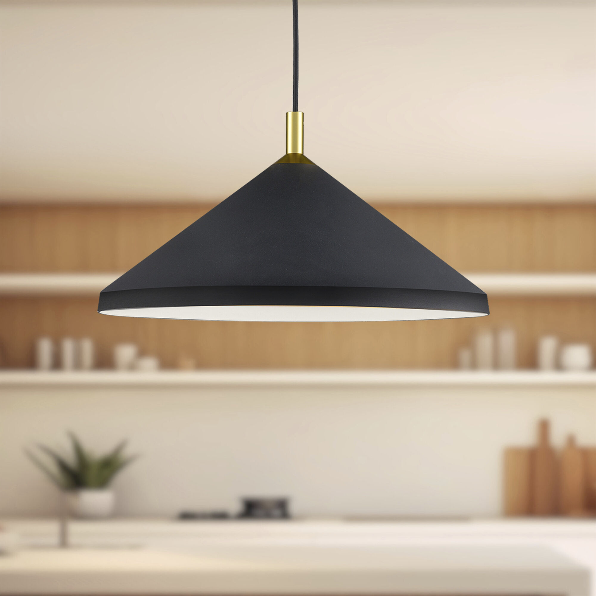 Dorothy Pendant Ceiling Light in Black with Gold Detail