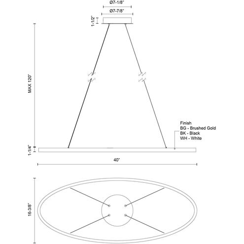 Ovale Linear Pendant Ceiling Light in White