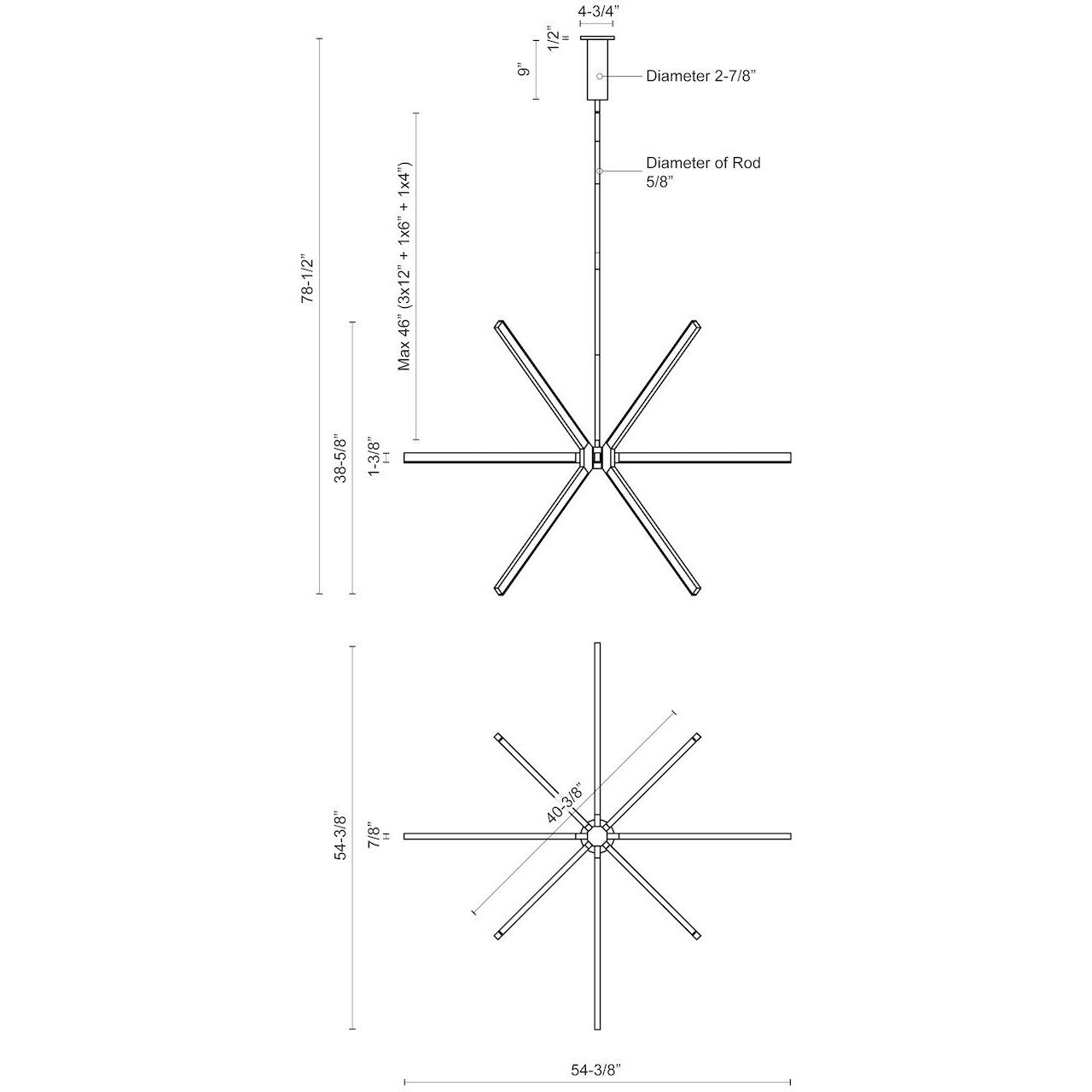 Sirius LED 54.38 inch Black Chandelier Ceiling Light