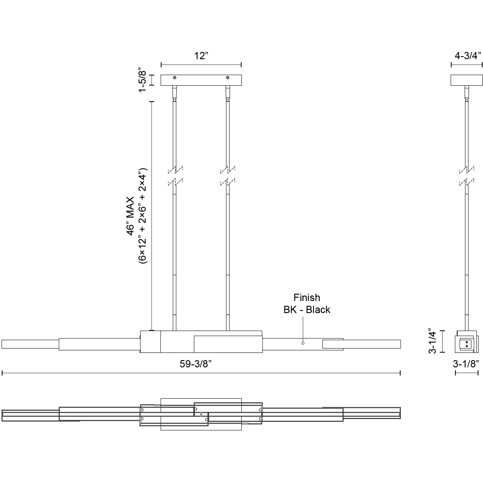 Enzo LED 59.38 inch Black Linear Pendant Ceiling Light