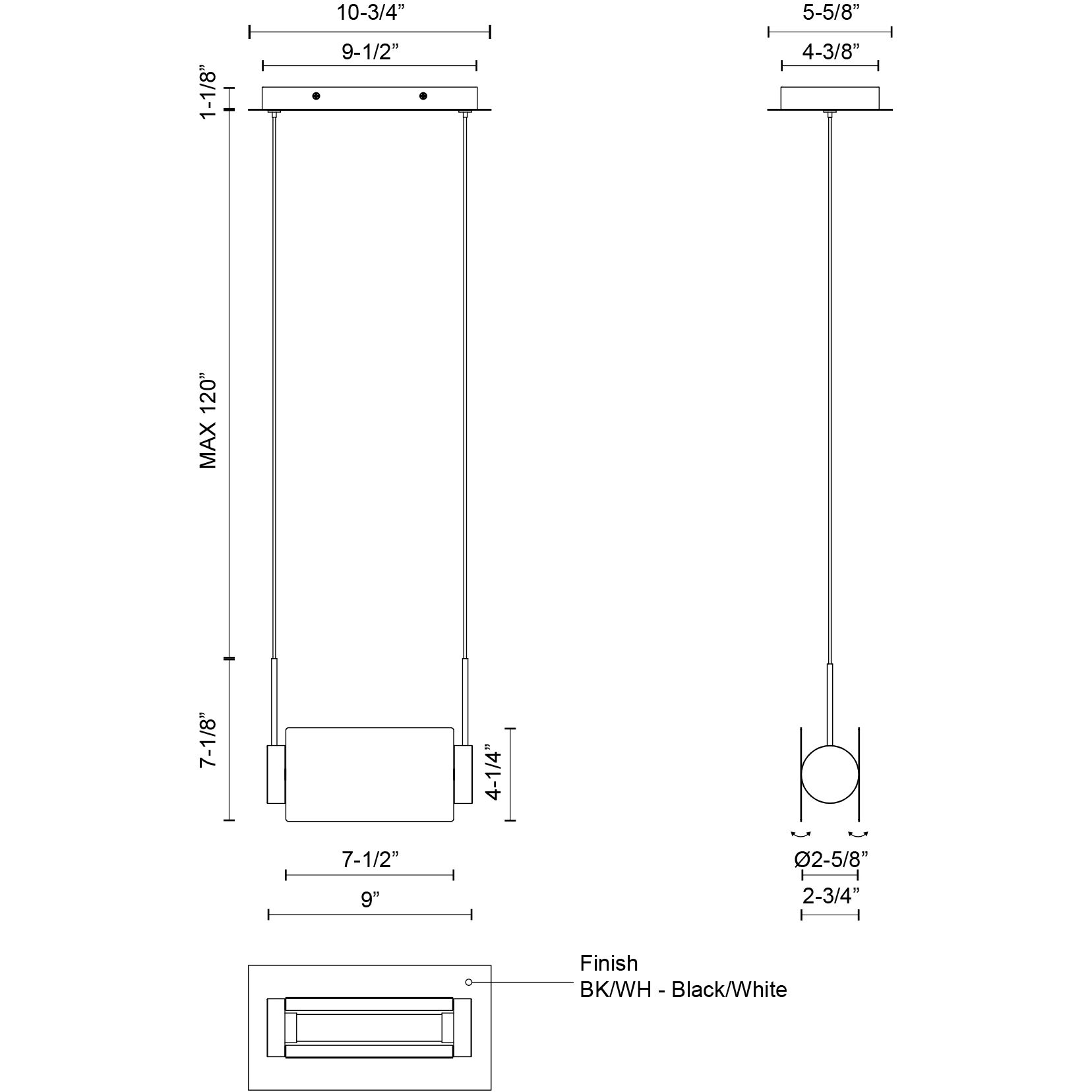 Phoenix LED 9 inch Black/White Linear Pendant Ceiling Light