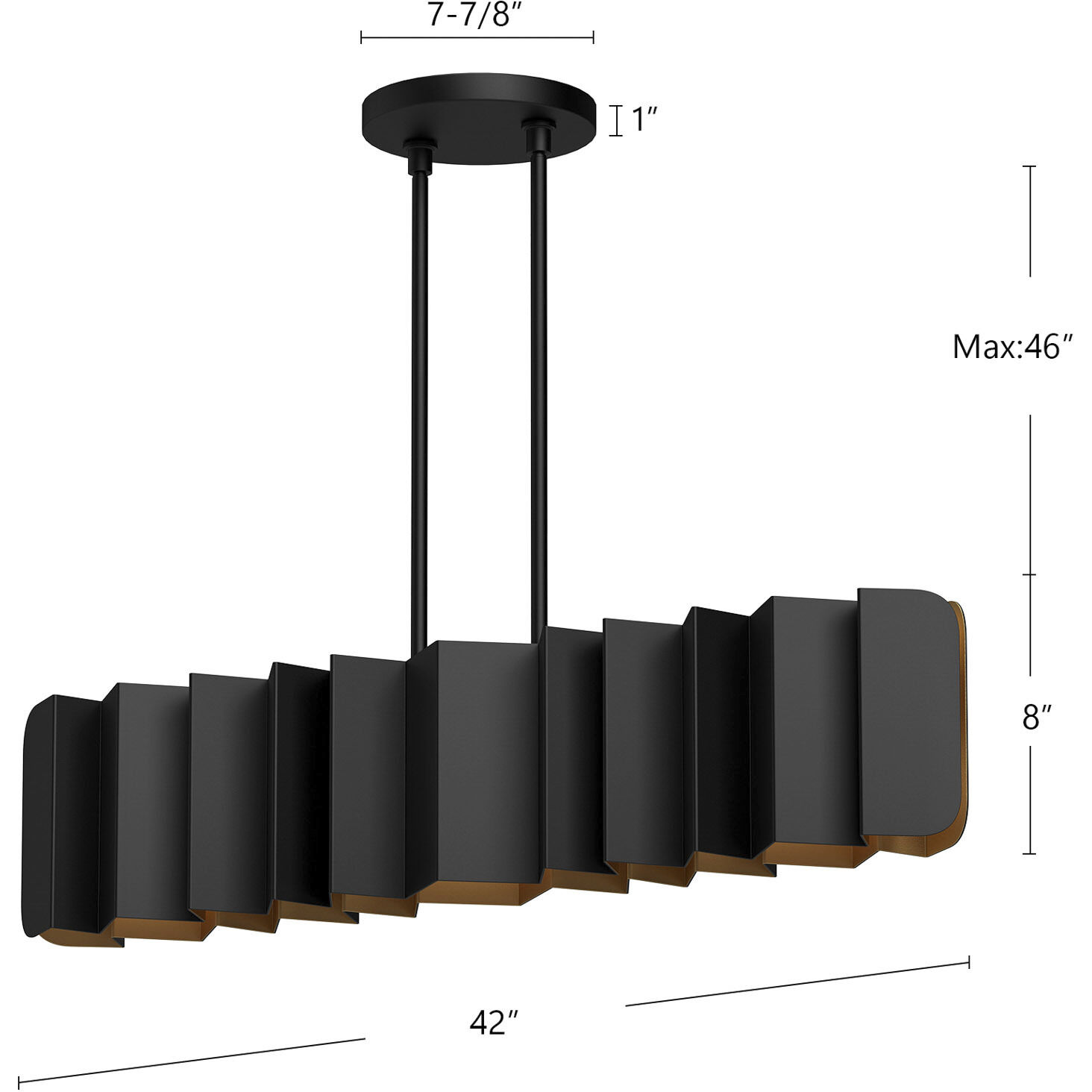 Akira 6 Light 42 inch Black/Gold Linear Pendant Ceiling Light