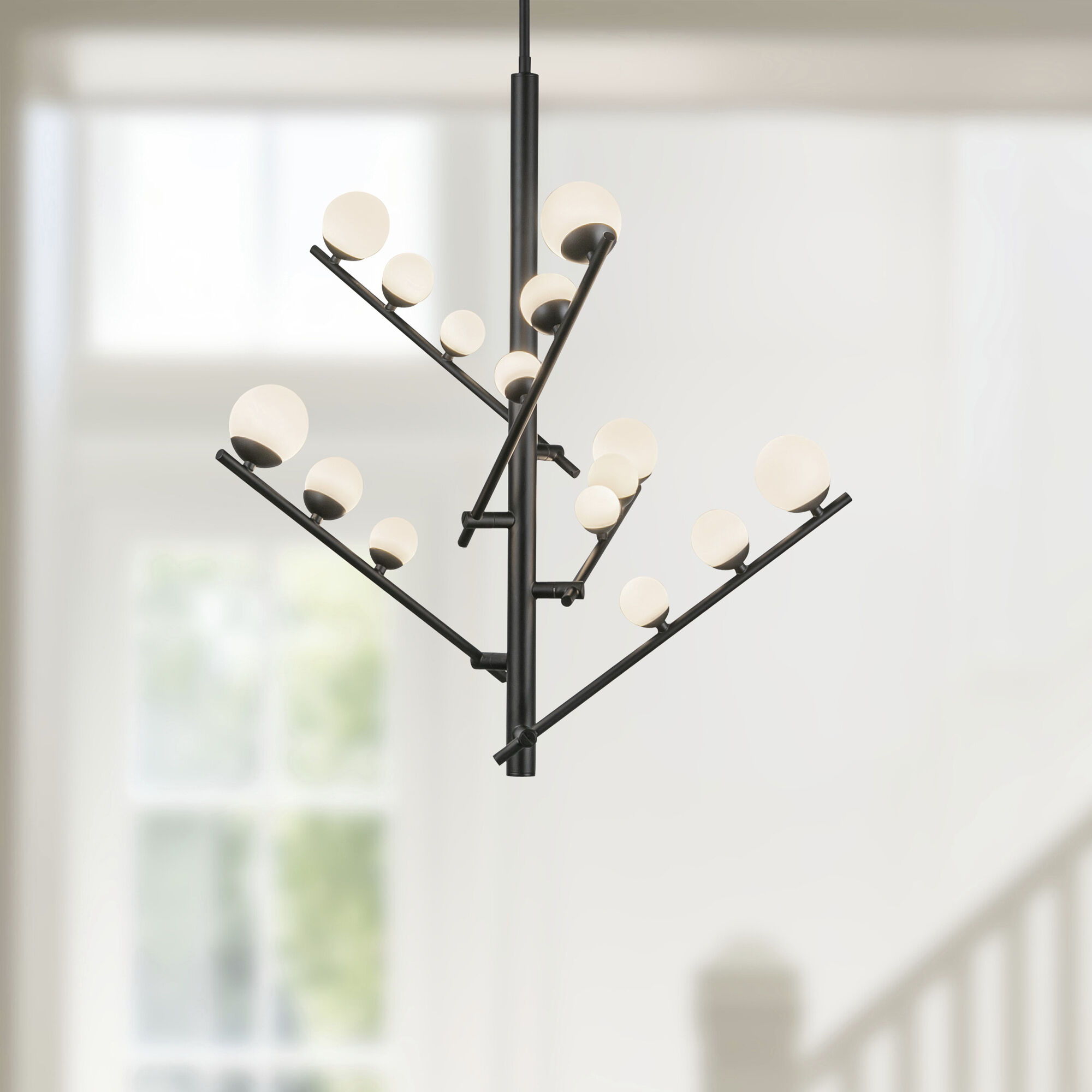 Cypress LED 18 inch Black/Opal Glass Chandelier Ceiling Light