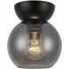 Arcadia 1 Light 6 inch Black Semi-Flush Mount Ceiling Light in Smoked Glass