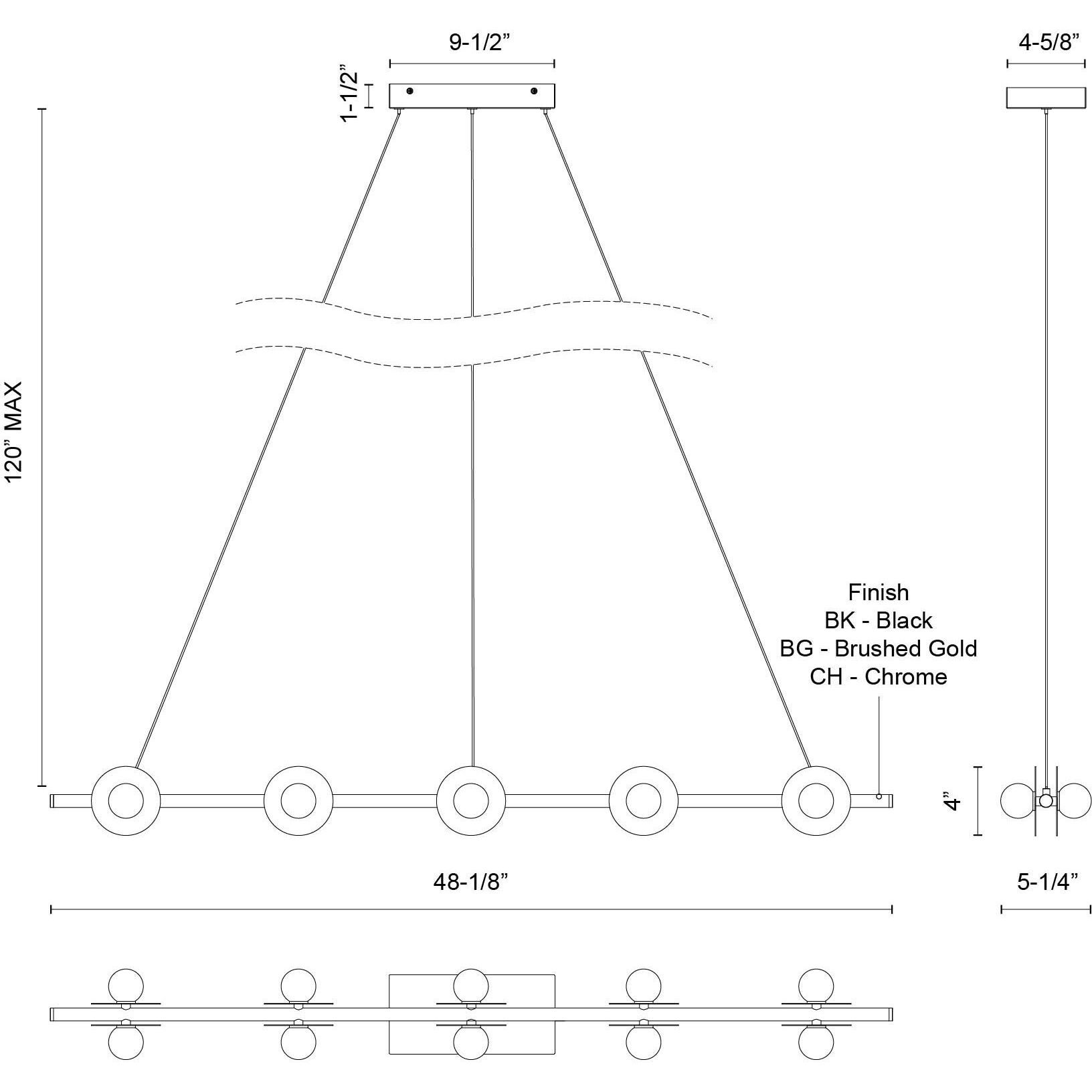Elixir LED 48.13 inch Black Linear Pendant Ceiling Light