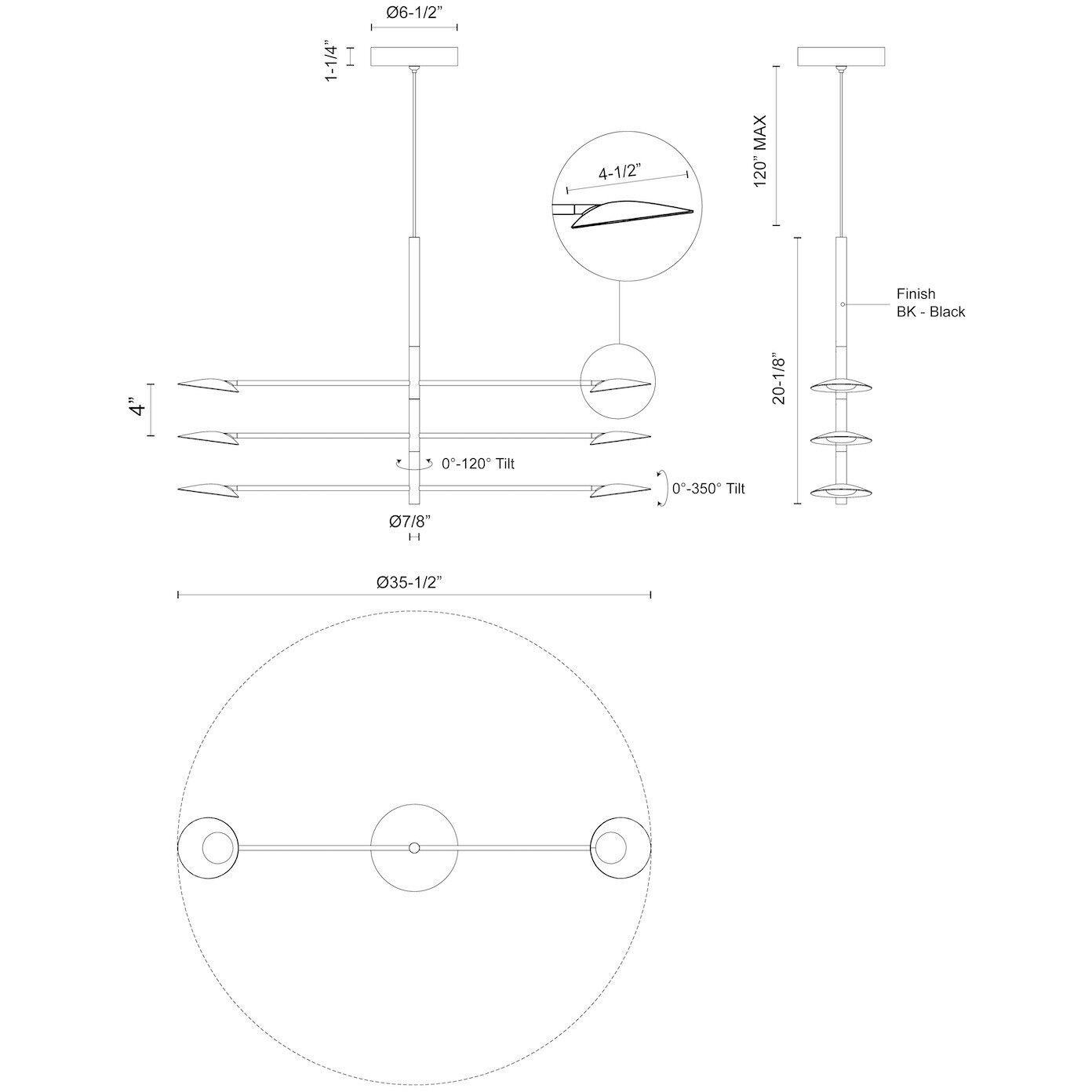 Rotaire LED 35.5 inch Black Chandelier Ceiling Light