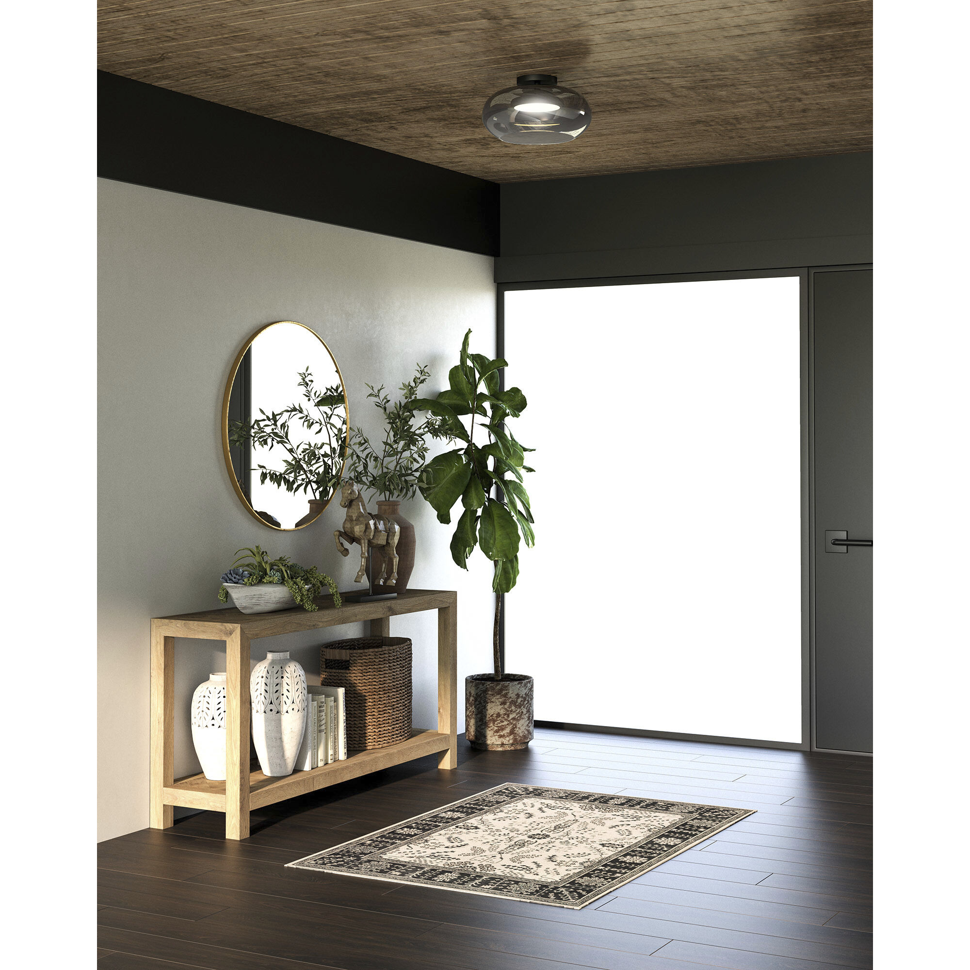 Trinity LED 14.25 inch Black/Smoked Semi-Flush Mount Ceiling Light in Smoked Glass