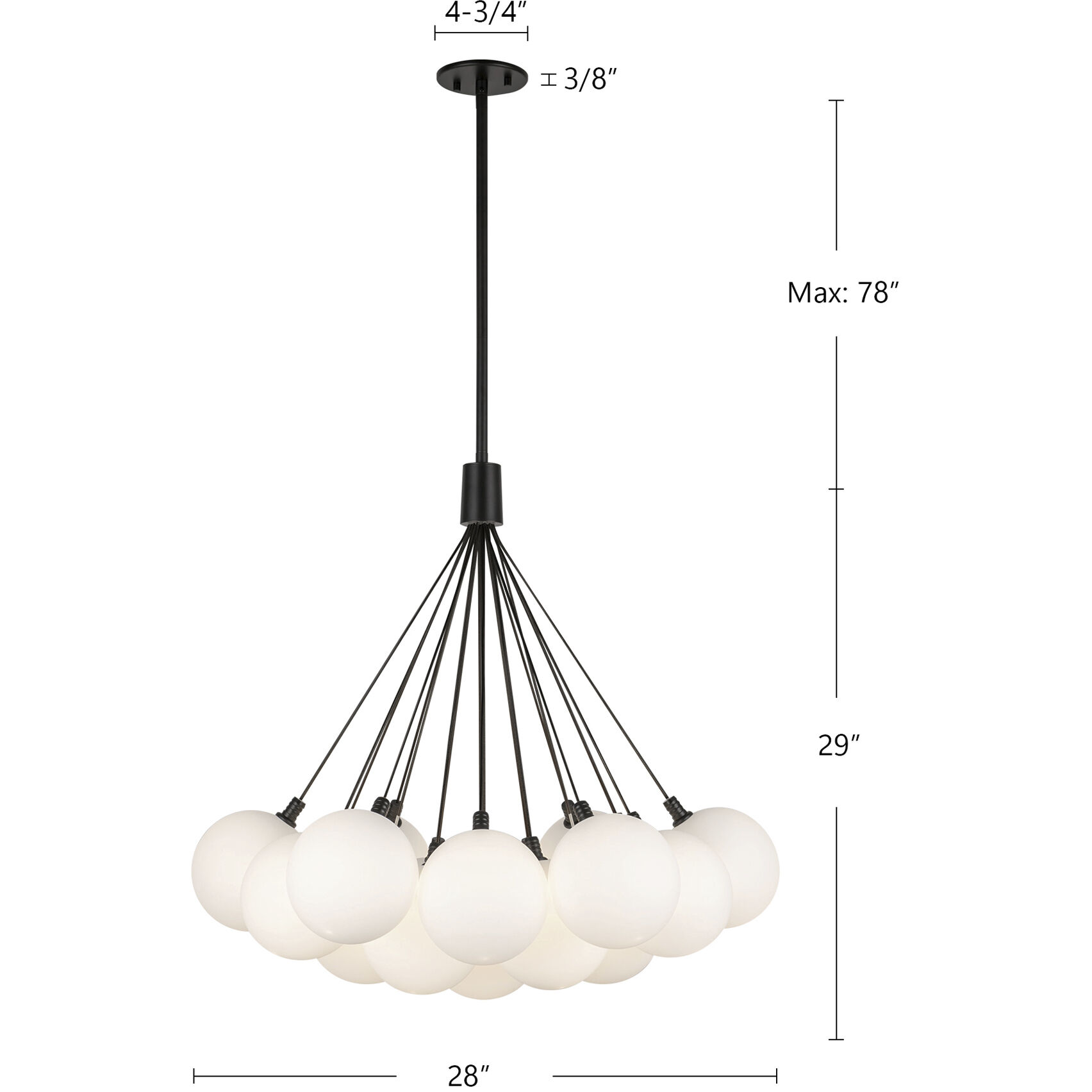Bolla LED 28 inch Opal Glass Chandelier Ceiling Light in Steel, Clear Glass and Interior Opal Glass