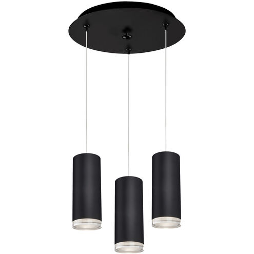 Cameo LED 11 inch Black Multi Pendant Ceiling Light in Clear Glass + Interior Opal Glass