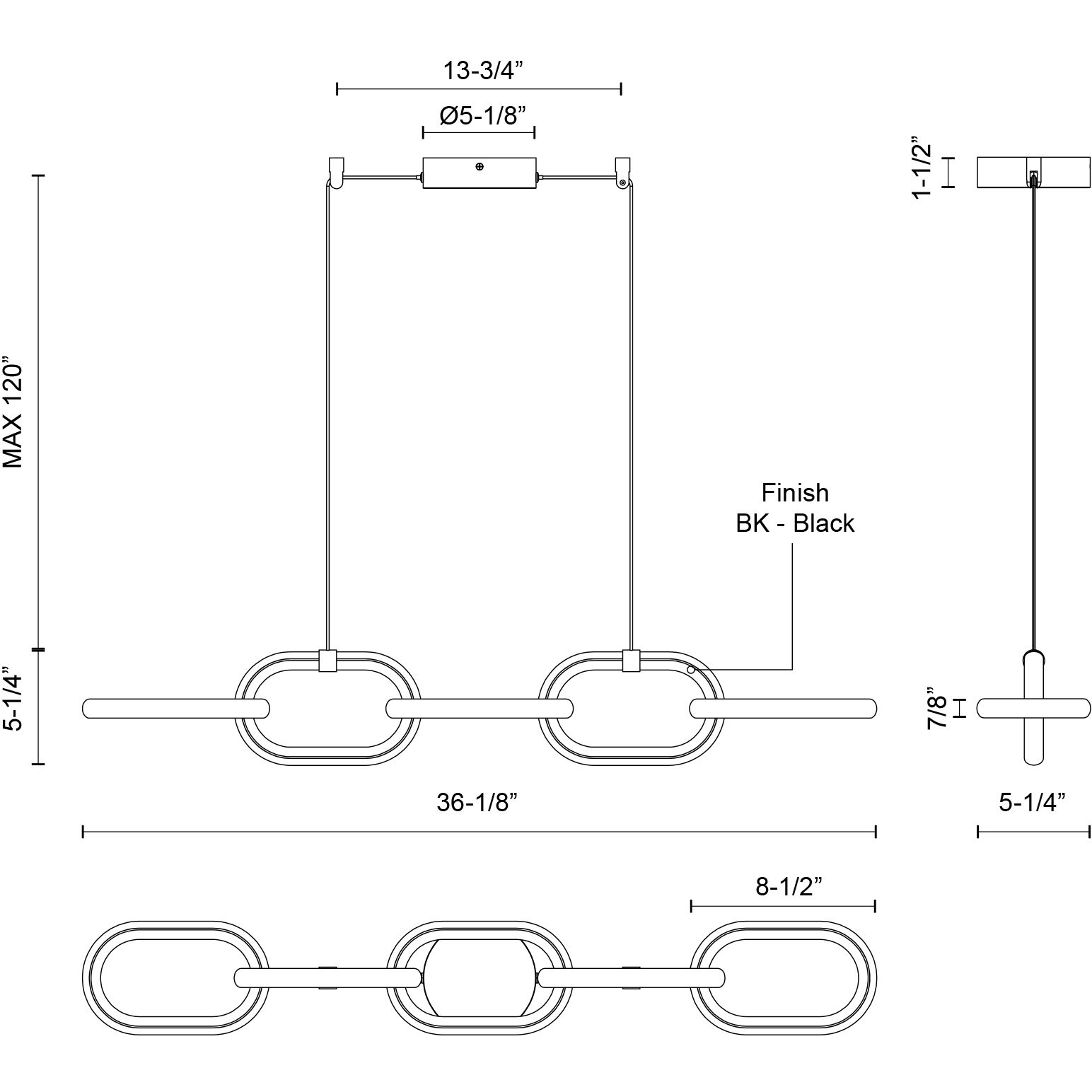 Airen LED 36.13 inch Black Linear Pendant Ceiling Light