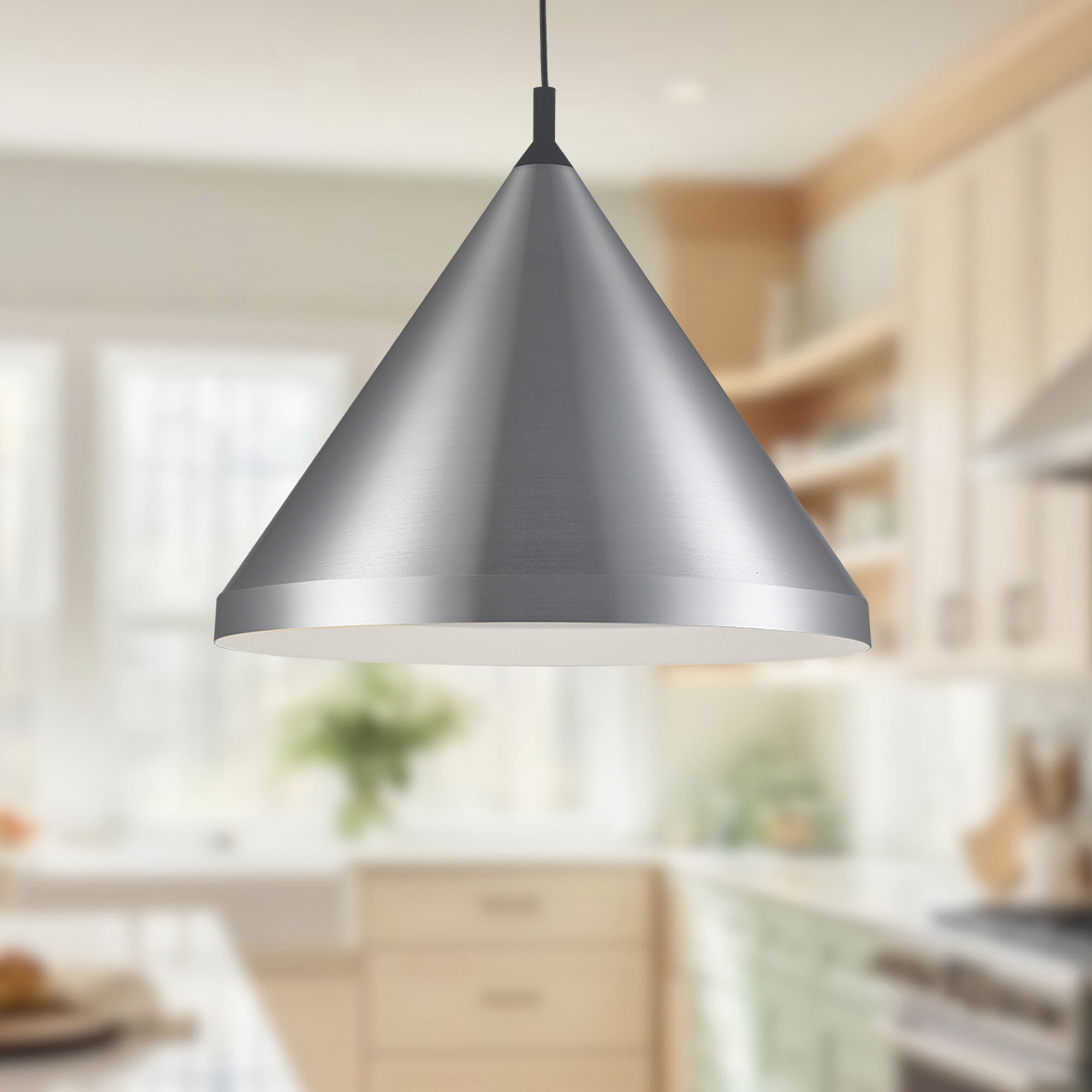Dorothy Pendant Ceiling Light in Brushed Nickel with Black Detail