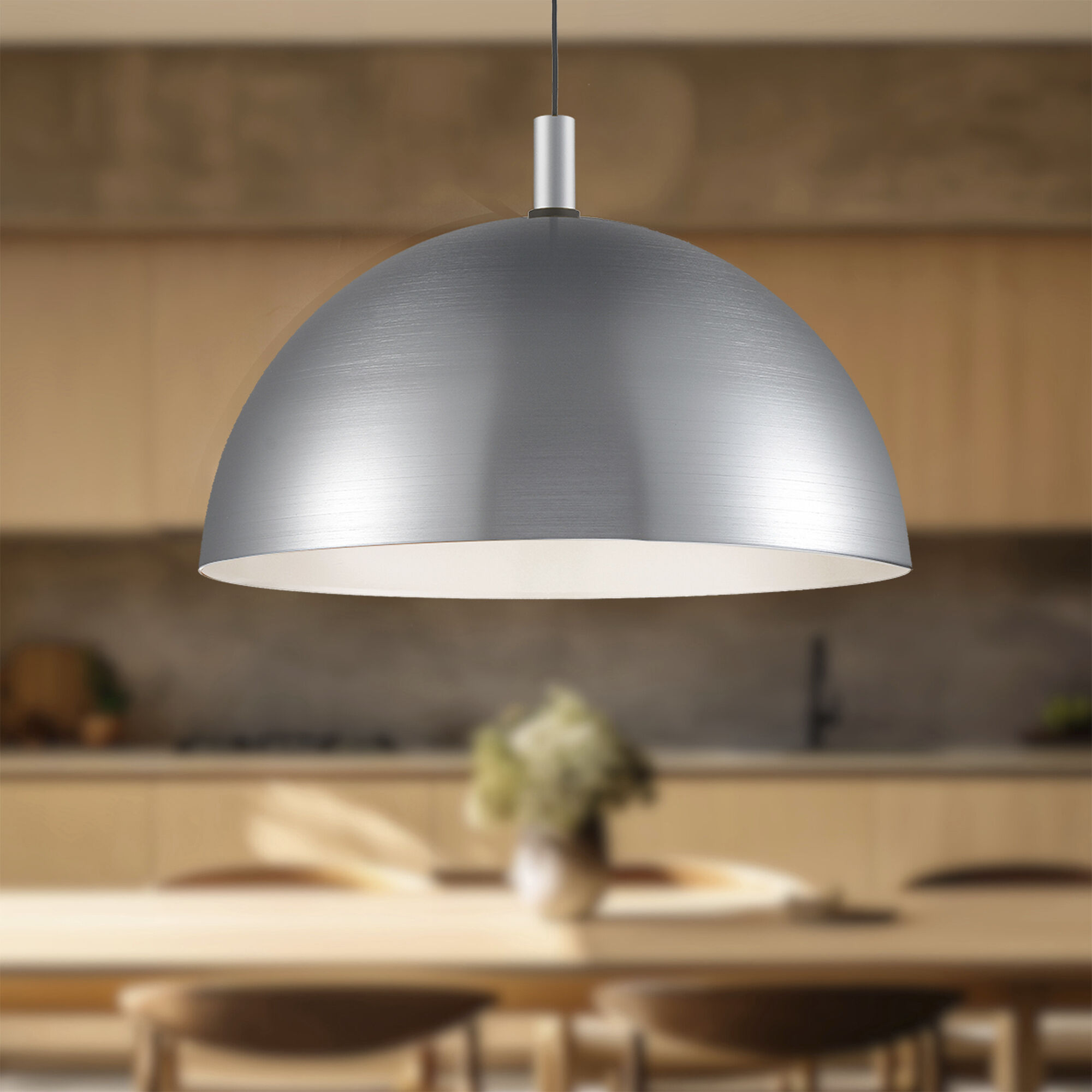 Archibald Pendant Ceiling Light in Brushed Nickel with Black Detail