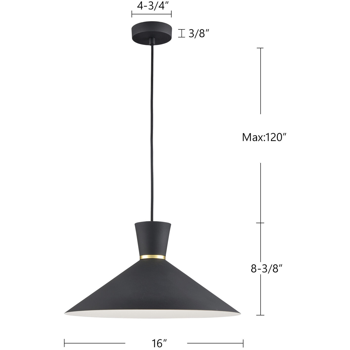 Vanderbilt 1 Light 16 inch Black With Gold Detail Pendant Ceiling Light