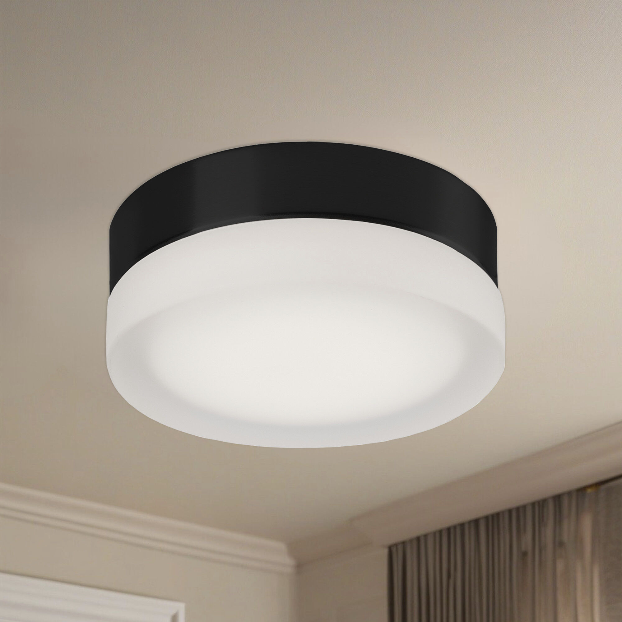 Bedford LED 5.88 inch Black/Frosted Flush Mount Ceiling Light, Round