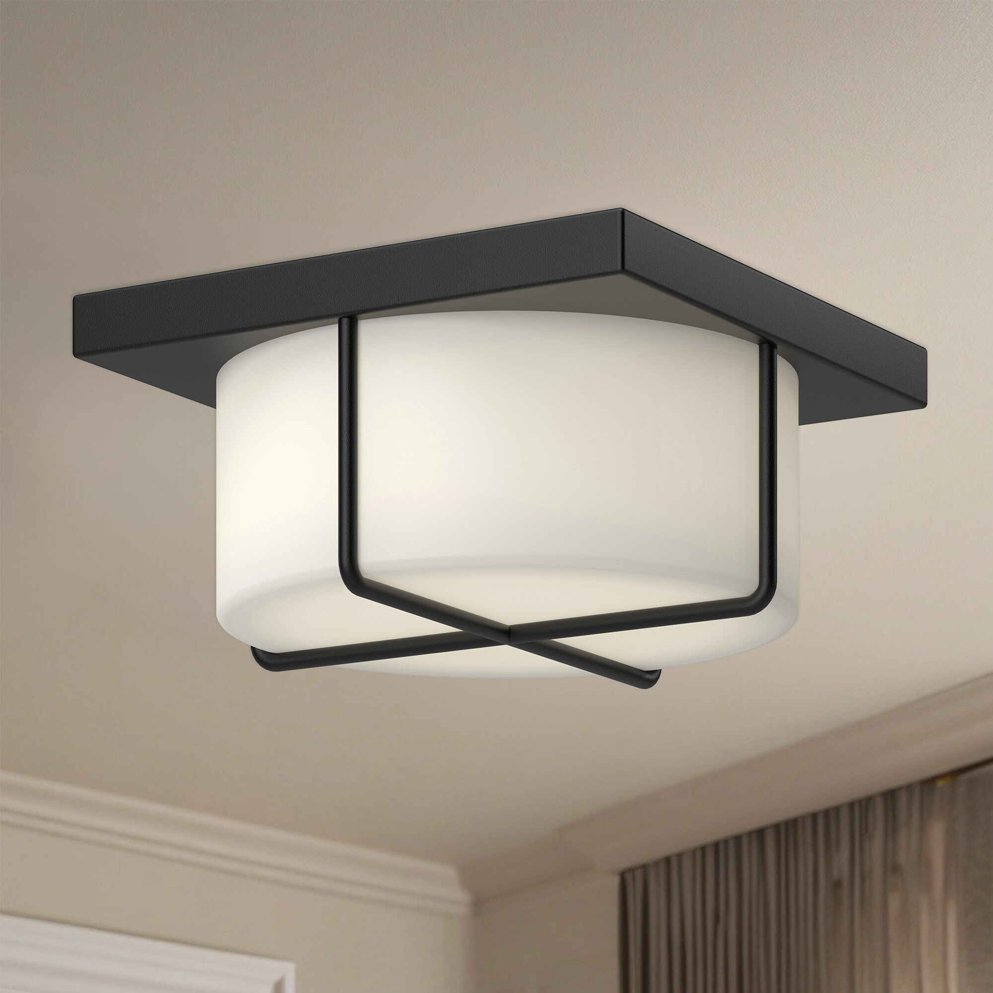 Reglao LED 10.13 inch Black/Opal Glass Flush Mount Ceiling Light