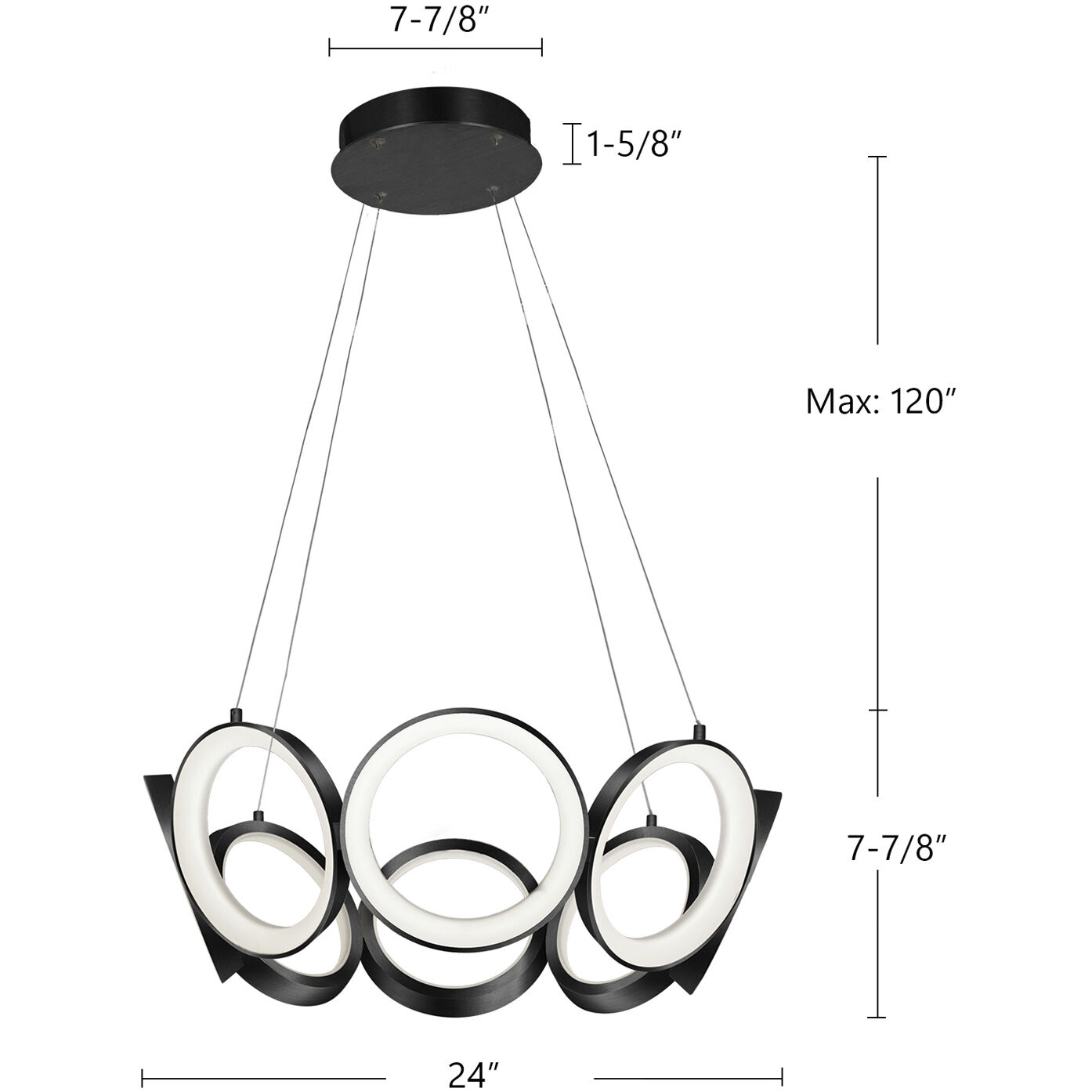 Oros LED 24 inch Black Chandelier Ceiling Light