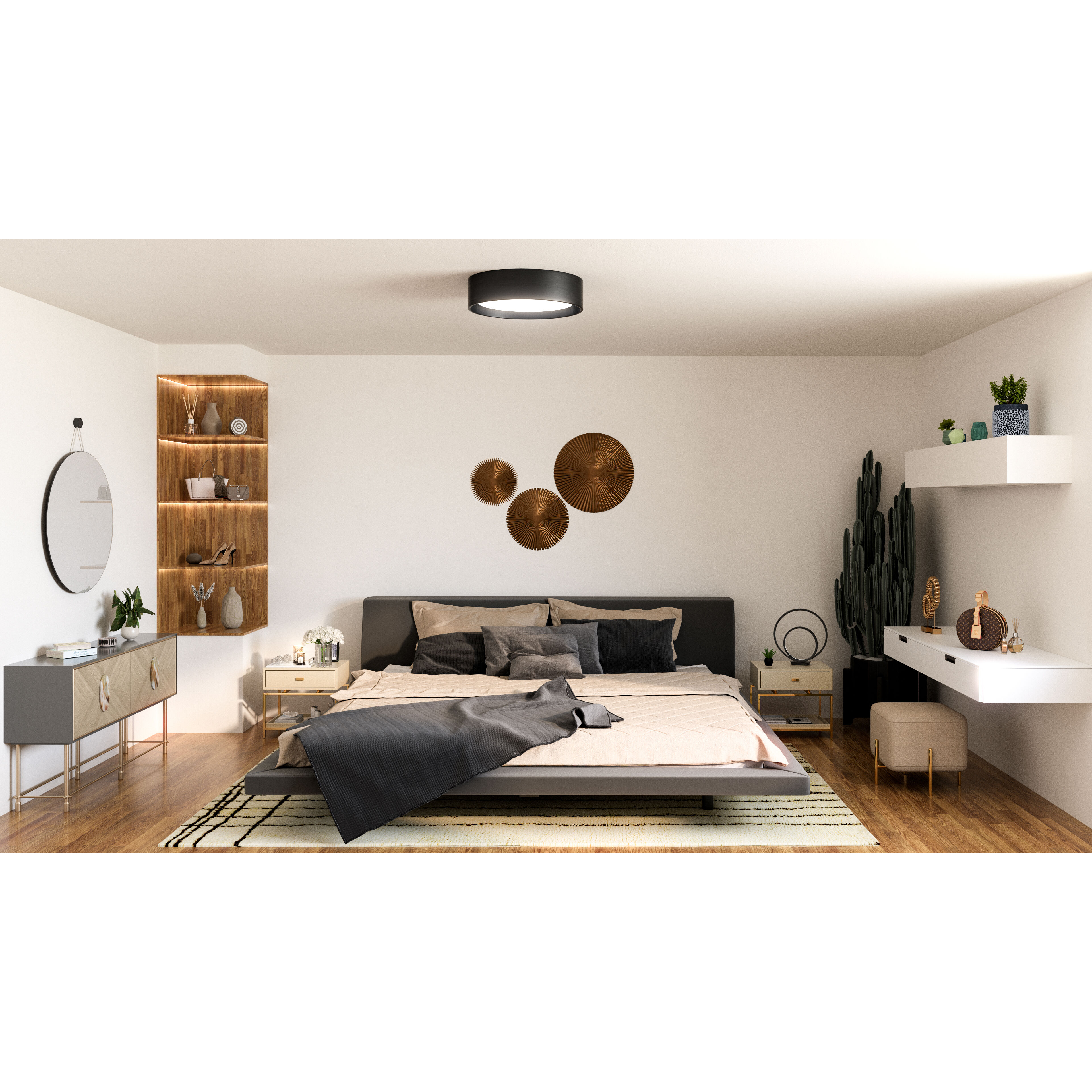 Dalton LED 20 inch Black Flush Mount Ceiling Light in Textured Linen Shade