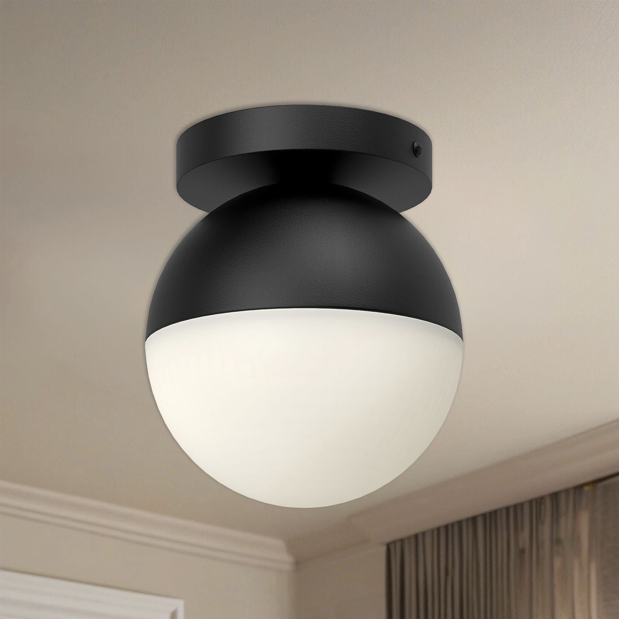 Monae 1 Light 6 inch Black/Opal Glass Flush Mount Ceiling Light