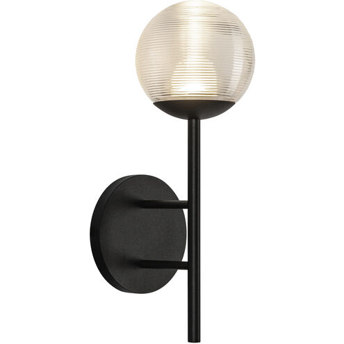 Claremont LED 13 inch Black Exterior Wall in Clear Ribbed Glass