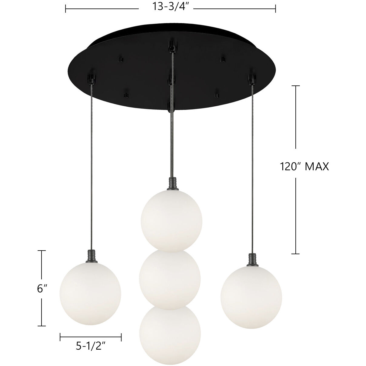 Bolla Multi Pendant Ceiling Light in Chrome, Clear Glass + Interior Opal Glass