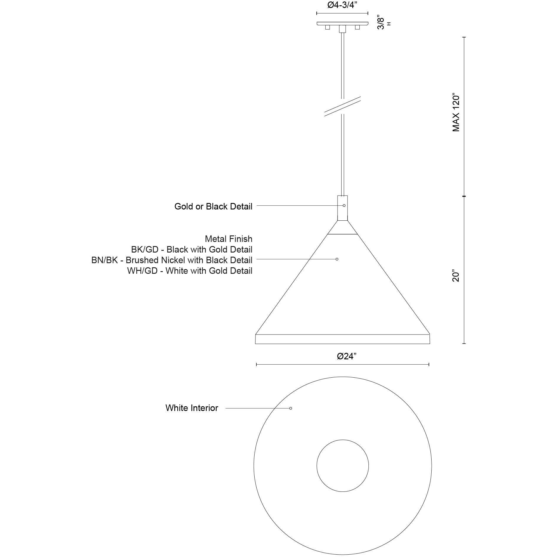 Dorothy Pendant Ceiling Light in Brushed Nickel with Black Detail