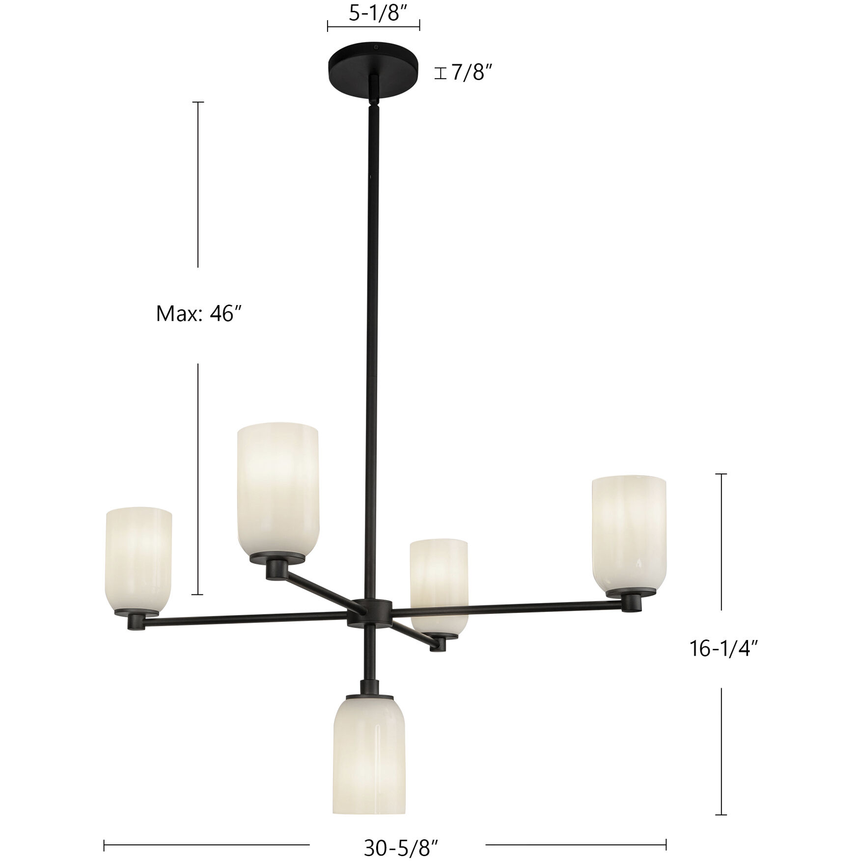 Nola 5 Light 30.63 inch Black/Glossy Opal Glass Chandelier Ceiling Light in Glossy Opal Glass Shade