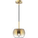 Samar 1 Light 7.5 inch Brushed Gold Pendant Ceiling Light in Transition Copper Glass