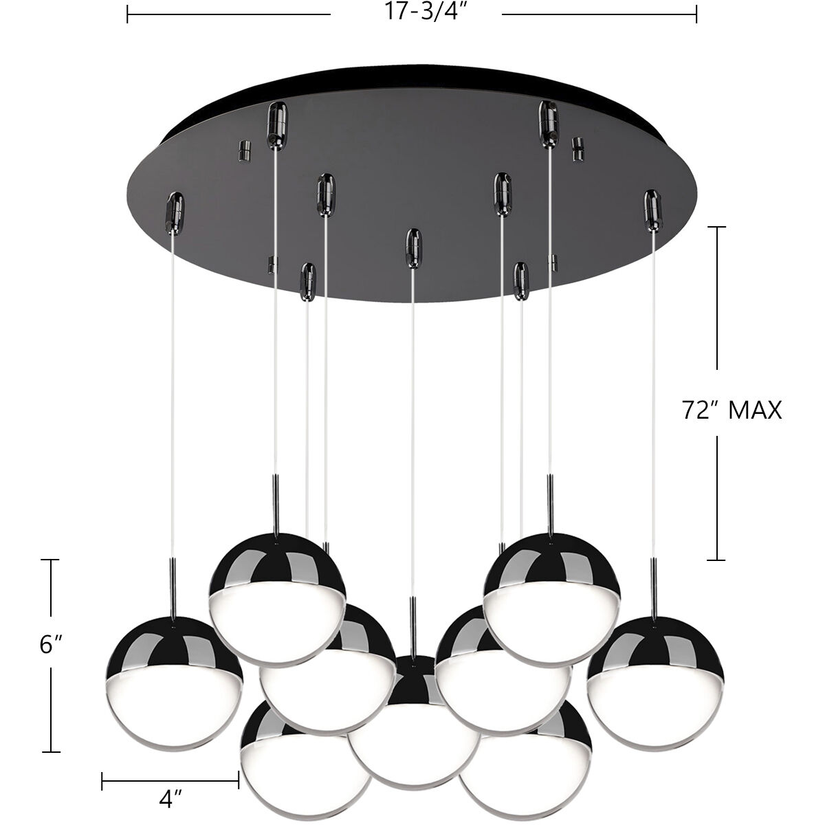 Pluto Multi Pendant Ceiling Light in Black Chrome