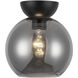 Arcadia 1 Light 7.88 inch Black Semi-Flush Mount Ceiling Light in Smoked Glass
