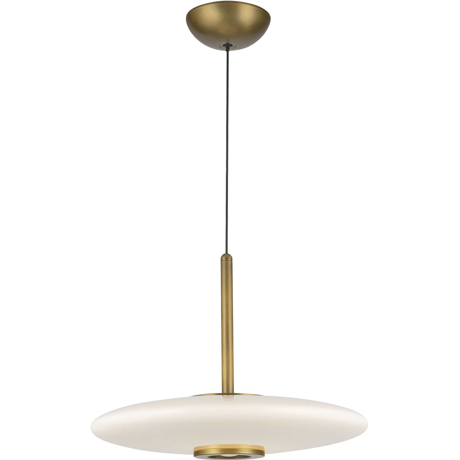 Kyoto Pendant Ceiling Light in Vintage Brass, Glossy Opal Glass Shade
