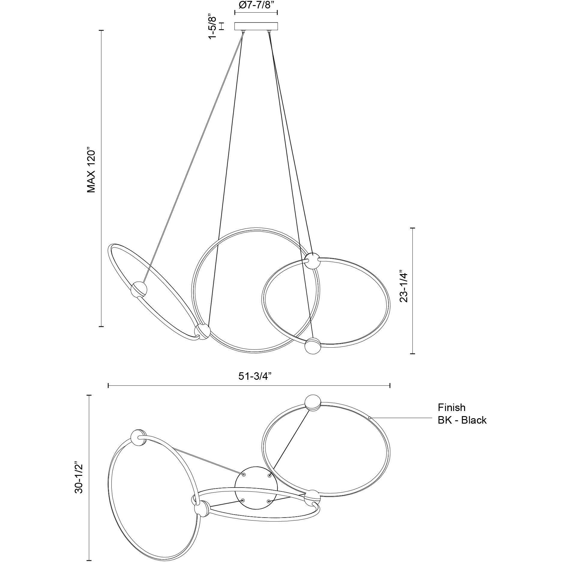 Isho LED 30.5 inch Black Chandelier Ceiling Light