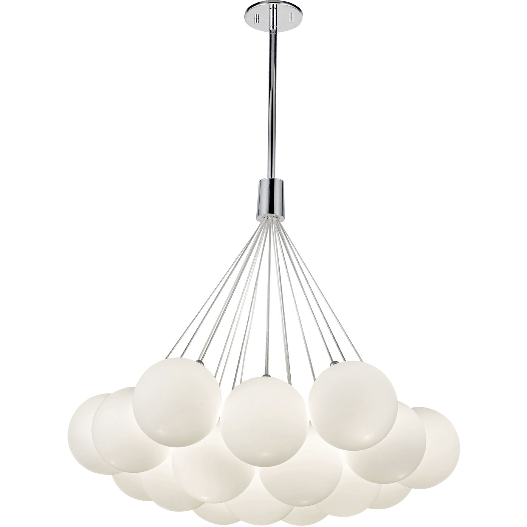 Bolla LED 28 inch Opal Glass Chandelier Ceiling Light in Steel, Clear Glass and Interior Opal Glass