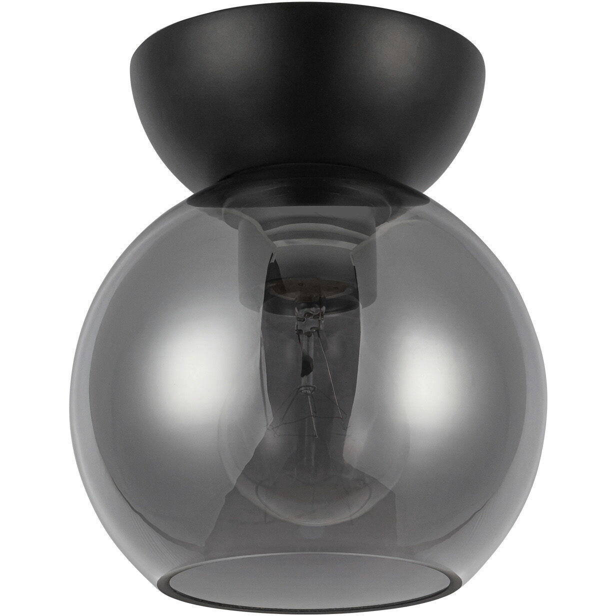 Arcadia 1 Light 6 inch Black/Smoked Semi-Flush Mount Ceiling Light in Smoked Glass