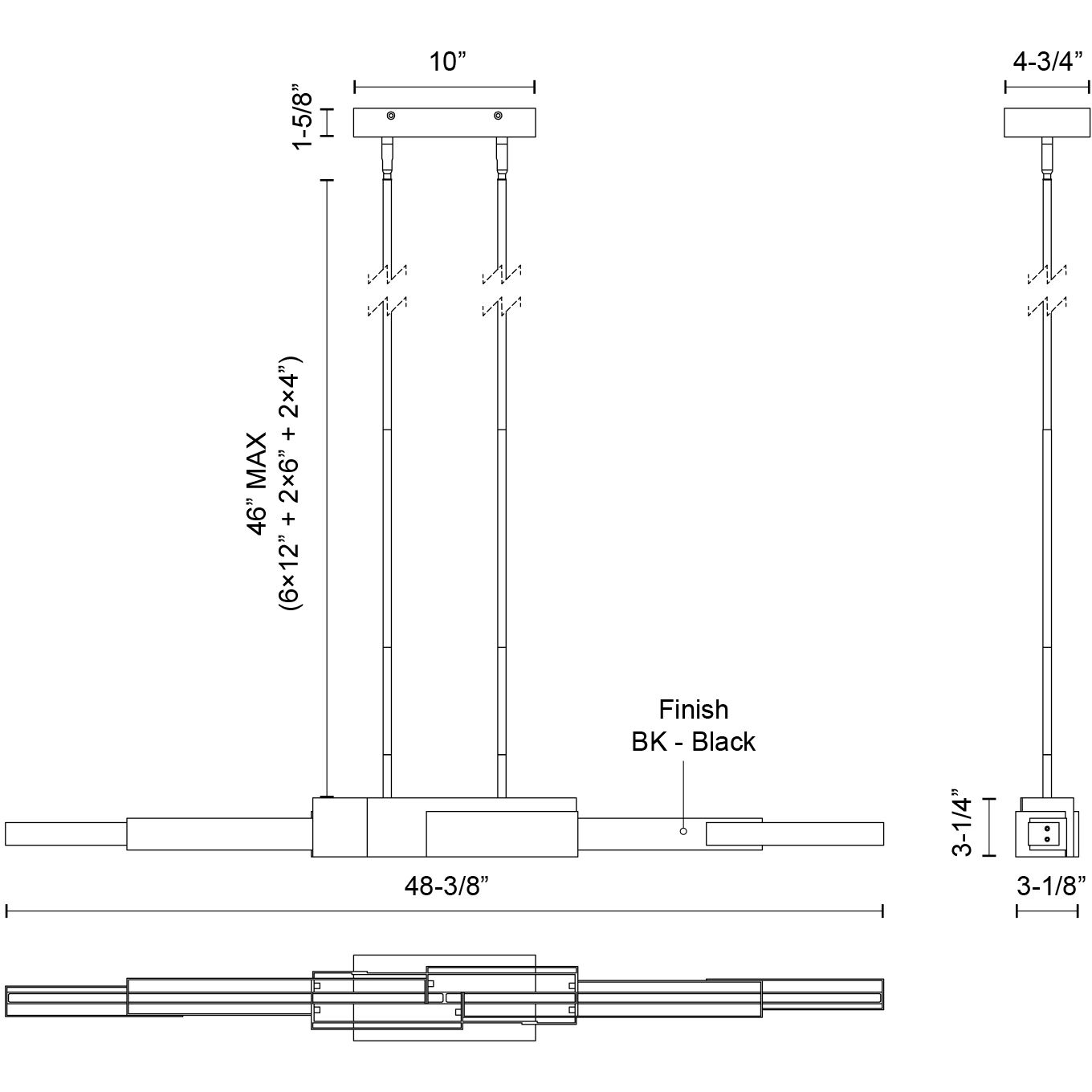 Enzo LED 48.38 inch Black Linear Pendant Ceiling Light