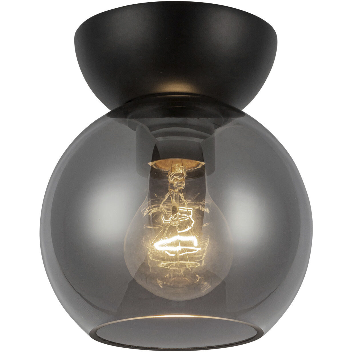 Arcadia 1 Light 6 inch Black/Smoked Semi-Flush Mount Ceiling Light in Smoked Glass