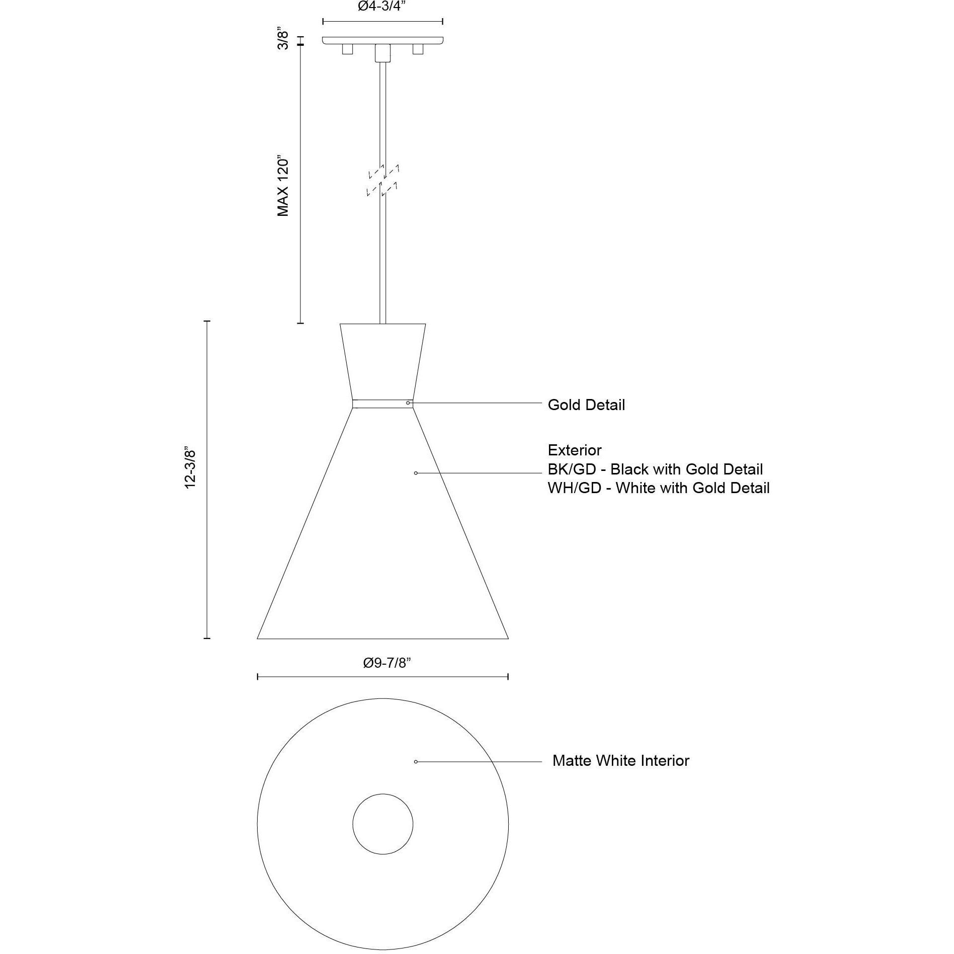 Vanderbilt 1 Light 9.88 inch White With Gold Detail Pendant Ceiling Light