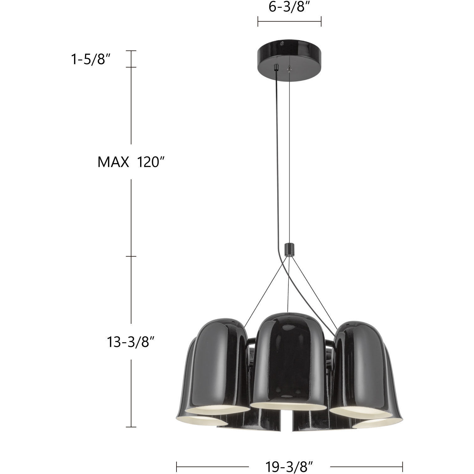 Bell LED 19.38 inch Glossy Black Chandelier Ceiling Light