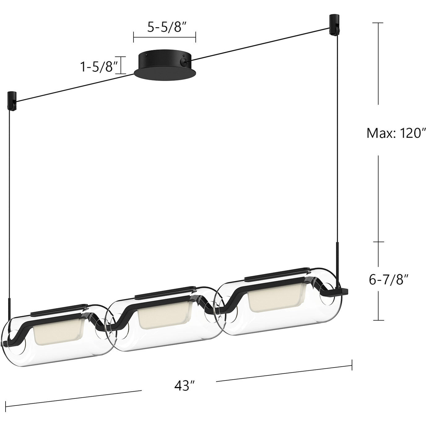 Hilo LED 43 inch Black Linear Pendant Ceiling Light