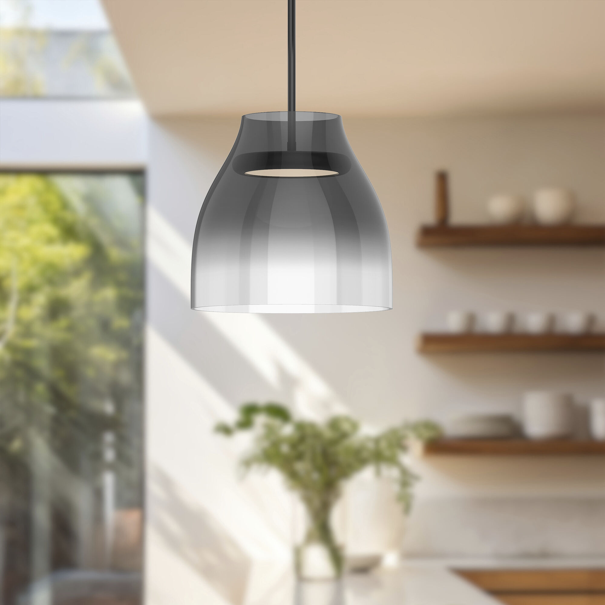 Trinity LED 11.38 inch Black/Smoked Pendant Ceiling Light in Smoked Glass