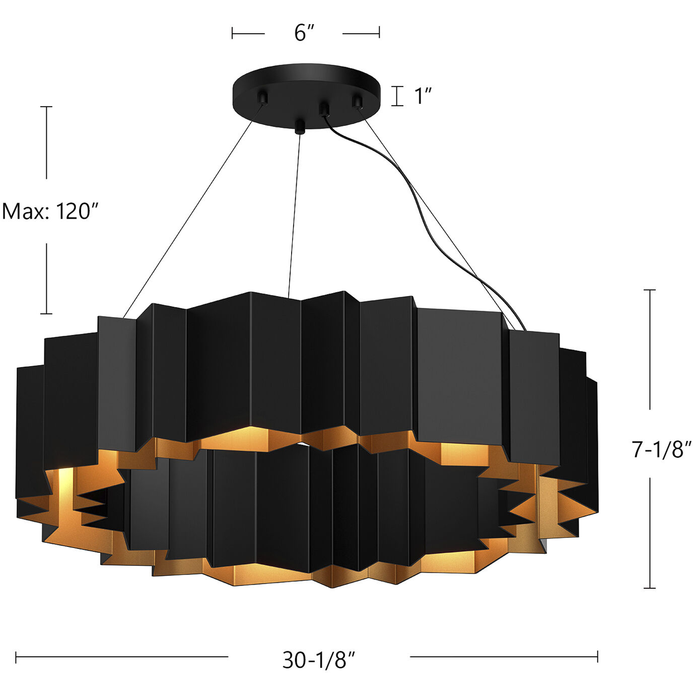 Akira 7 Light 30.13 inch Black/Gold Chandelier Ceiling Light